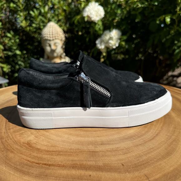 STEVE MADDEN Glammar Black Suede Zip Up Platform Court Sneaker Size 6.5 - Picture 2 of 8
